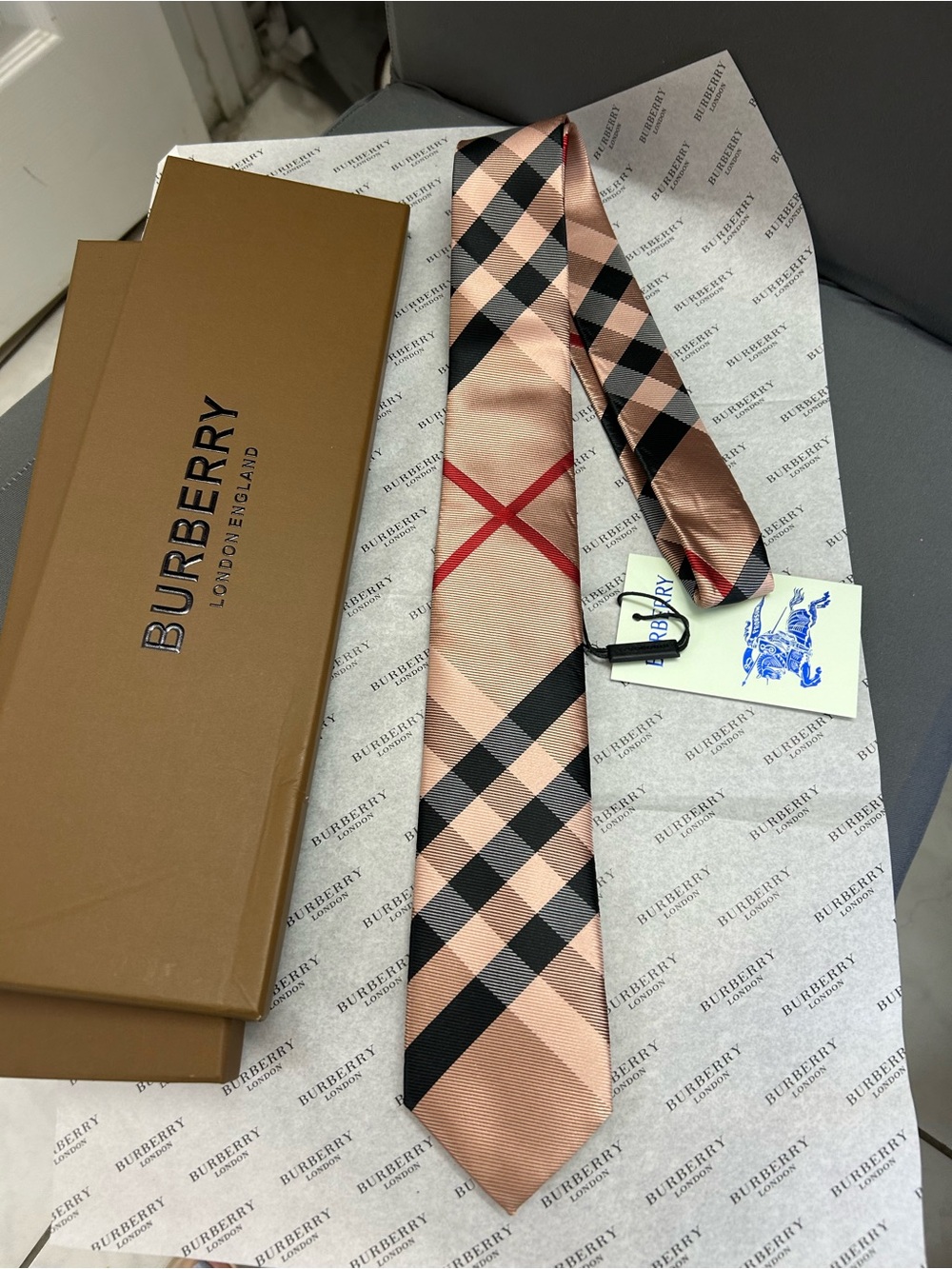 Burberry Pink and Black Check Silk Tie - Classic Nova Pattern